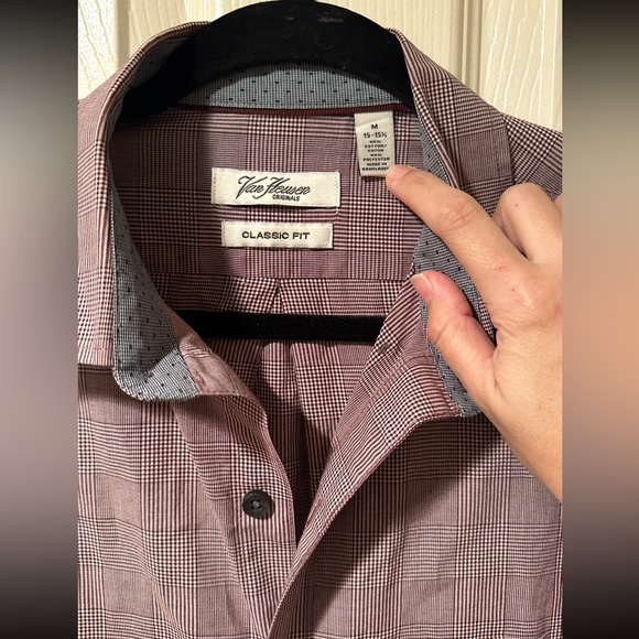 Men’s Van Heusen Button Down w Structured Collar & Pattern, Burgundy w Blue, M - Picture 4 of 4